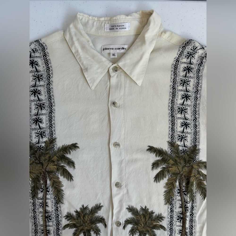 Pierre Cardin Men's XL‎ Cream Palm Tree Hawaiian Short Sleeve Button Up